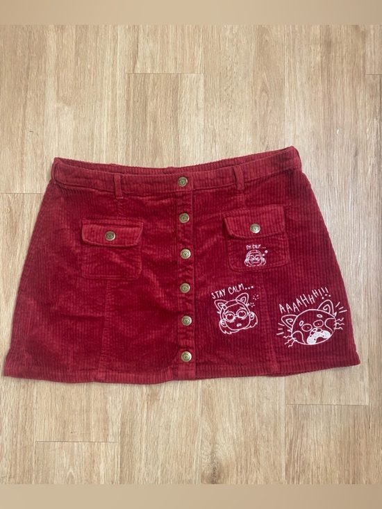 Disney Dresses & Skirts - Disney Burgundy Corduroy Button-Front Mini Skirt with Cat Graphics